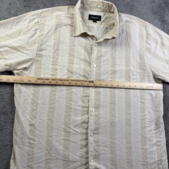 Brixton Retro Striped Button Up Shirt Mens XL Cream Beige Short Sleeve Knit - Picture 4 of 5